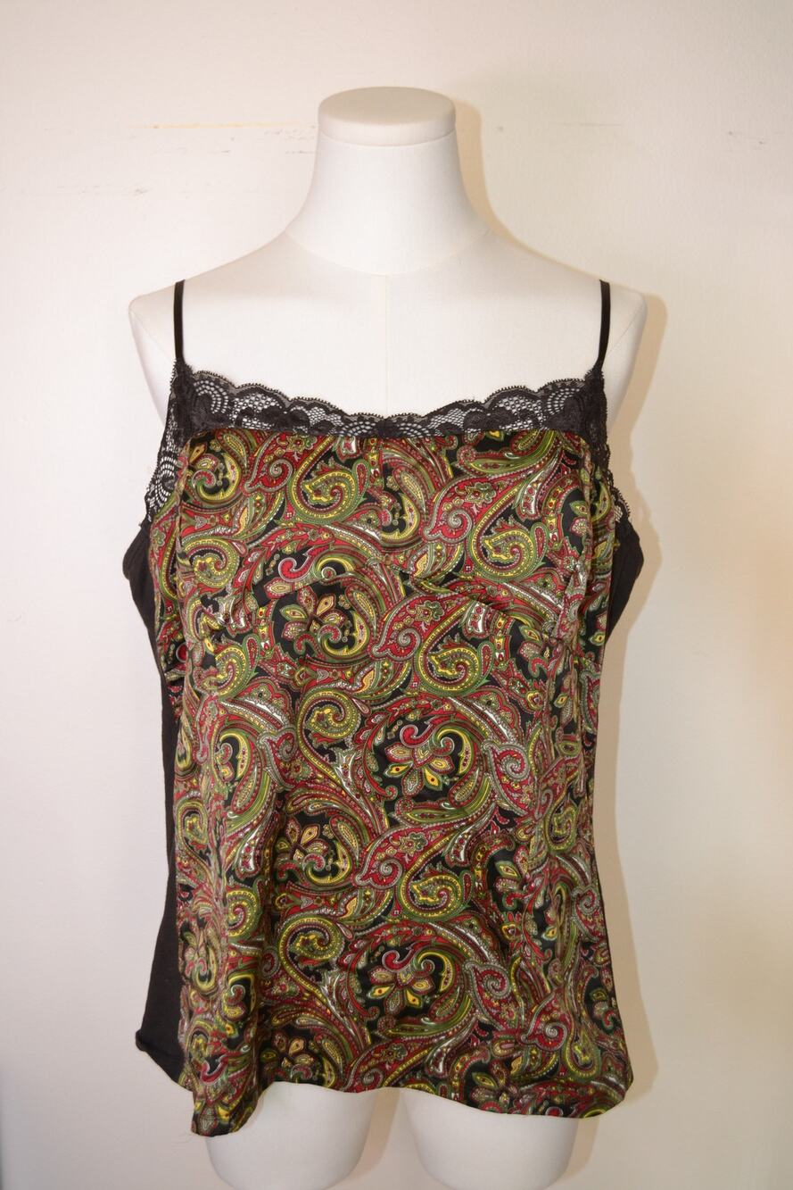 Vintage Y2K Inspired Brown Lace Trim Paisley Print Camisole Size XXL